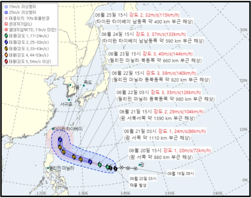 제7호 태풍 메칼 예상 진로 (기상청 제공)